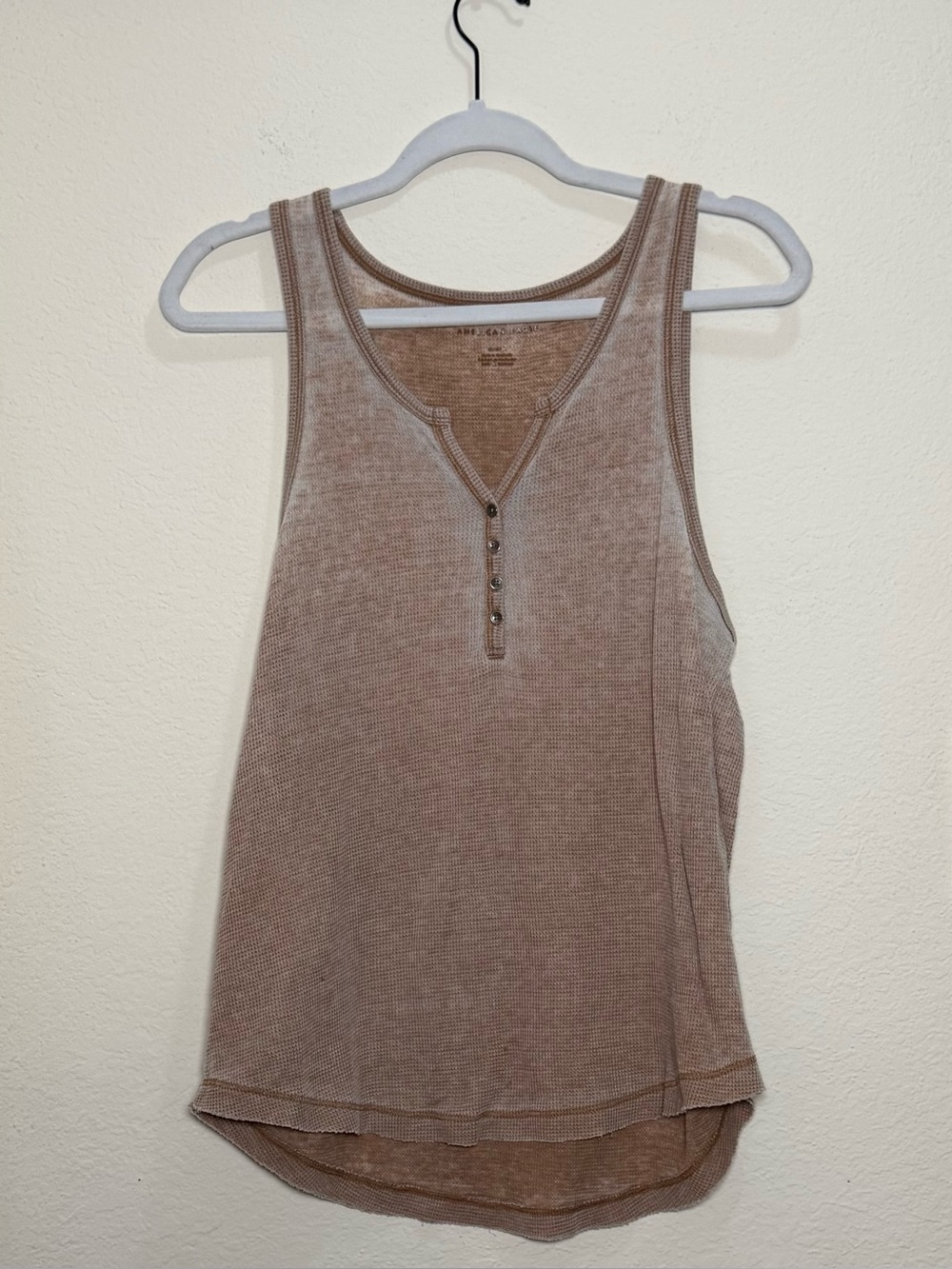 American Eagle Ribbed Henley Tank Medium Neutral Brown